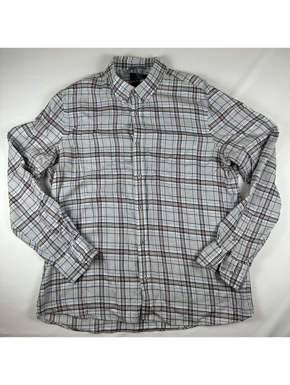 1901 Men’s XL Trim Fit Plaid Button Down Shirt Gray Brown Lyocell Nordstrom